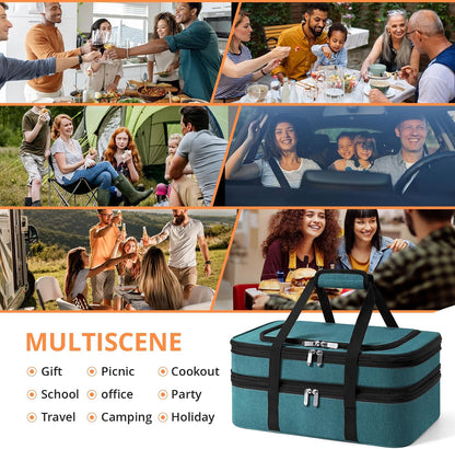 Double Insulated Casserole Carrier - Portable Casserole Carriers for Hot or Cold Food Lunch Tote Warmer or Cooler Bag for Potluck Parties Picnic Cookouts, Fits 9" x 13" Baking Dish - Grey