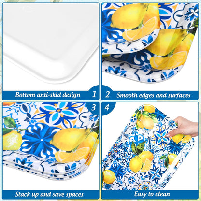 FYSUIMU 3Pcs Lemon Serving Trays Blue Tiles Lemon Print Platter Summer Citrus Fruit Serving Dishes for Spring Birthday Party Sharing Snacks Fruit Desserts