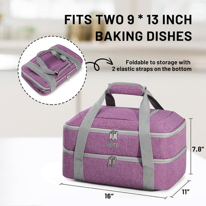 MIER Insulated Casserole Carrier for Hot or Cold Food Thermal Food Carrier Bag for Lasagna Potluck Parties Picnic Cookouts, Fits 9"x13" Baking Dish/Foil Pan, Red
