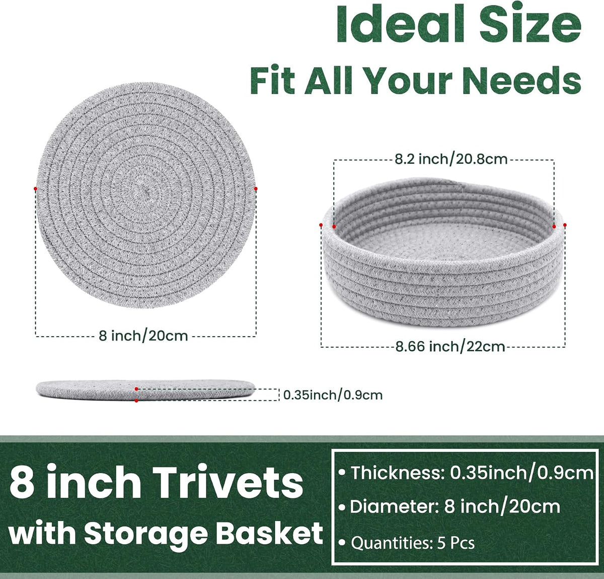 8 Inch Trivets for Hot Dishes, Hot Pots and Pans, 6 Pcs