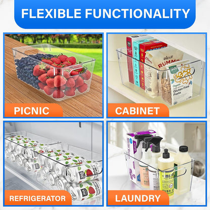 Lifemaster Multi-purpose Refrigerator Bins - 6 pieces Large Capacity Stackable Fridge Bin Organizer with Easy Grip Handles - Clear