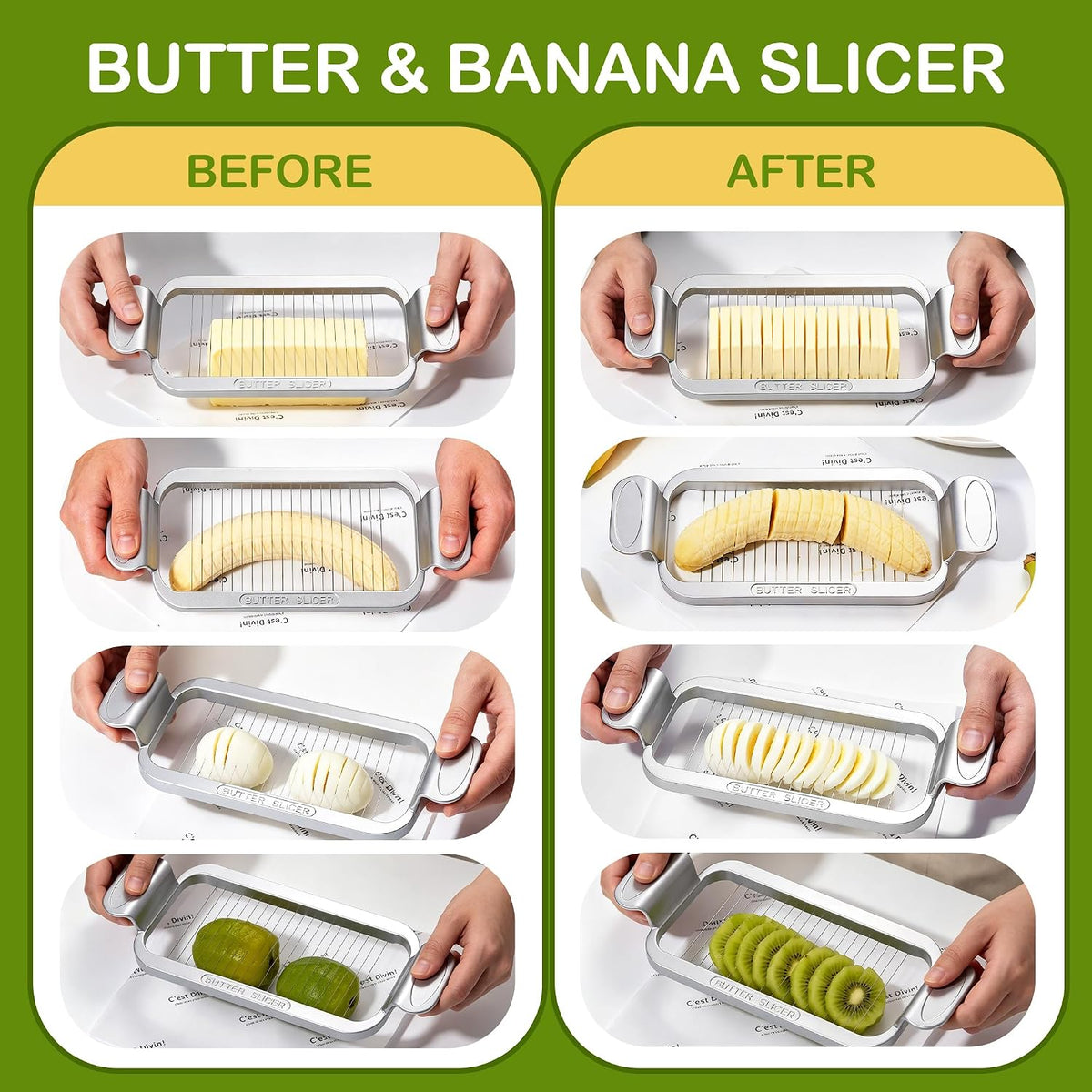 Large Butter Cutter Banana Slicer, Heavy Duty Aluminum & Stainless Steel Wires, Multipurpose Slicer for Butter, Cheese, Banana, Boiled Egg, Strawberry, Dishwasher Safe Kitchen Cutting Tool