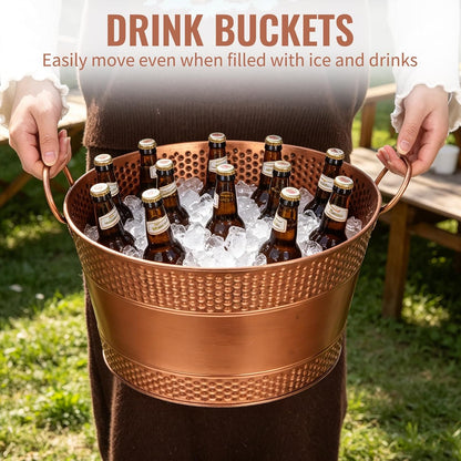 Galvanized Tub Ice Bucket, Retro Large Capacity Round Beverage Tub with Handles to Chill Drinks, Metal Galvanized Drink Buckets for Barbecue, Parties & Weddings