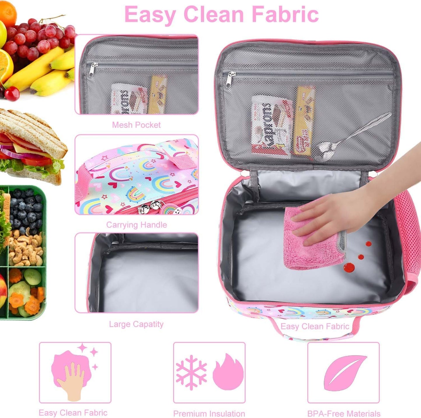 RHCPFOVR Kids Lunch Bag - Insulated Lunch Box for Boys Girls,Washable Lunch Bag and Reusable Toddler Leak-proof Lunchbox for School and Daycare - Colors B
