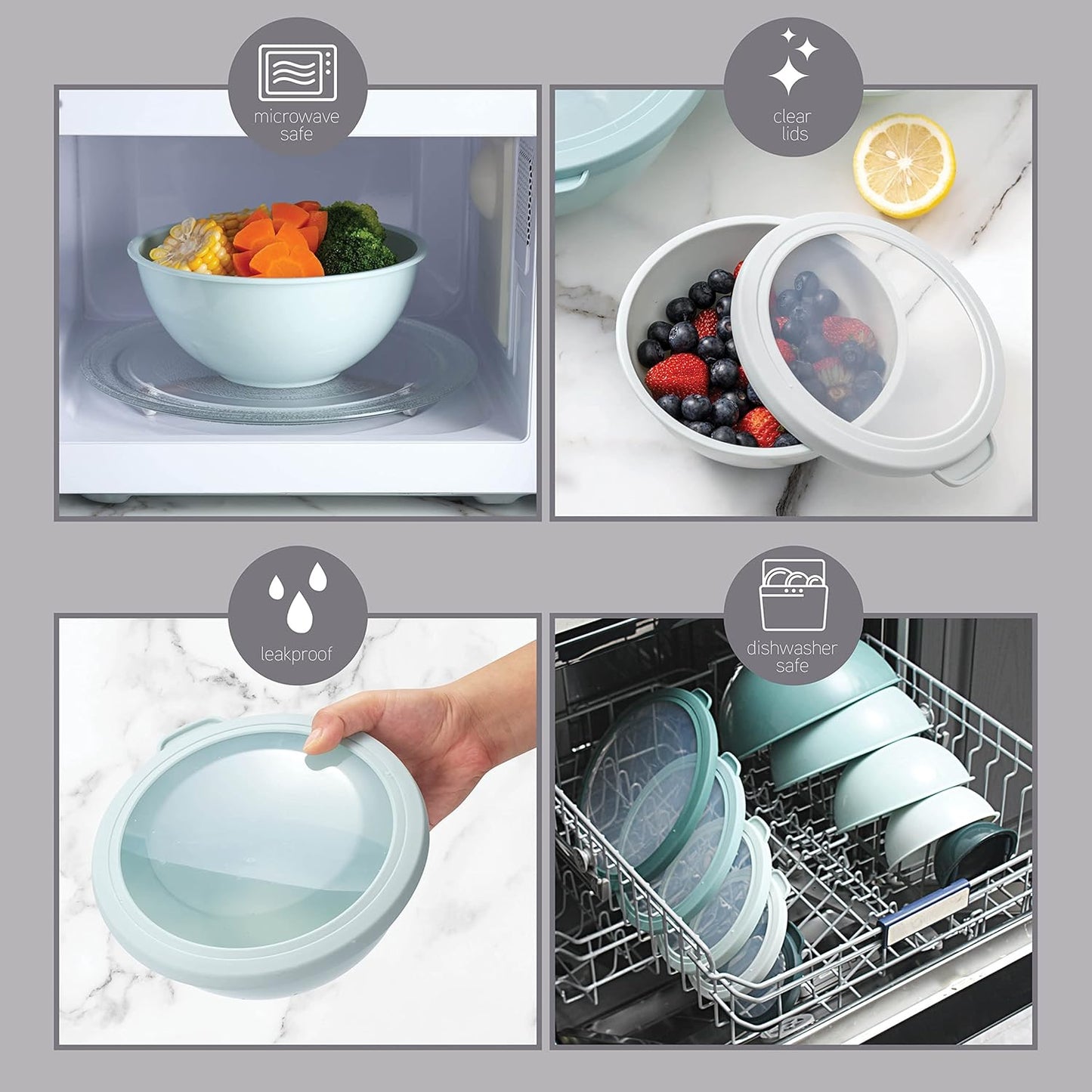 COOK WITH COLOR Mixing Bowls with Lids - 12 Piece Plastic Nesting Bowls Set includes 6 Prep Bowls and 6 Lids, Microwave Safe Mixing Bowl Set, Pink Embossed - Colors B