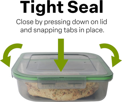 MyGo Container Large To-Go 3-Compartment Food Containers, Pack Of 3, 9-3/8" X 9-3/8" X 2-1/2", Reusable, Microwave Safe, NSF Certified, Smoke/Green