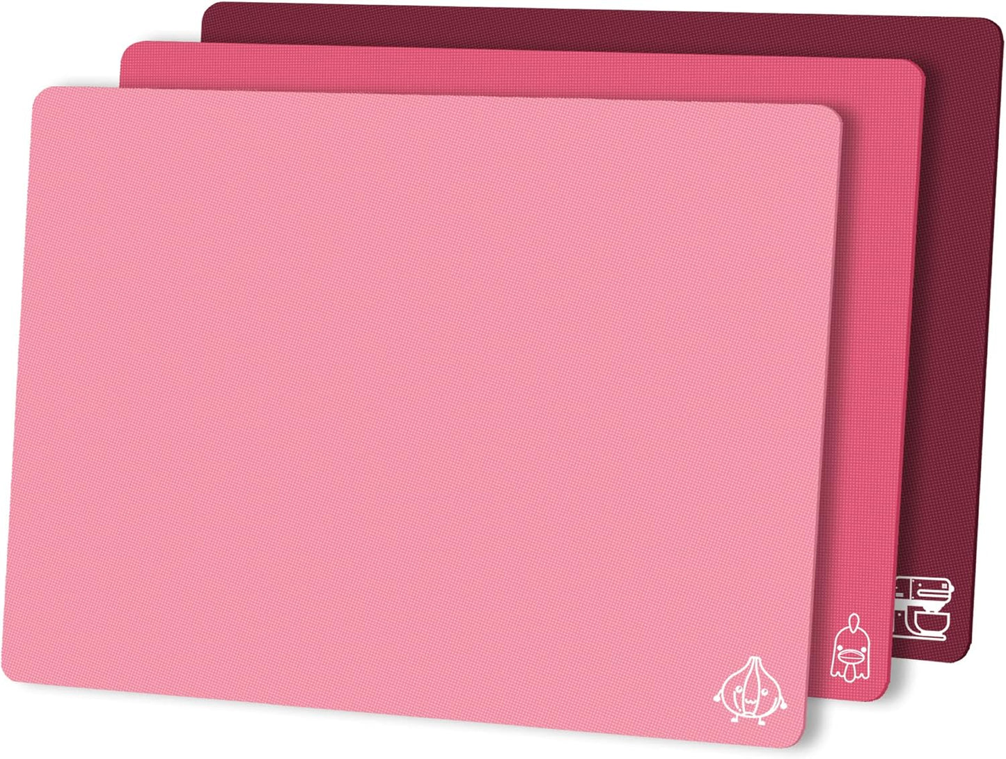 ZVP Flexible Plastic Cutting Board Set of 3 Gradient Color, Colorful Chopping Boards, BPA Free Mats, Non Slip, Dishwasher Safe, 15x12 Inch, Pink Multi-Color
