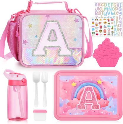JYPS Lunch Box for Girls-Insulated Lunch Bag,Kids Bento Box with 6 Compartment,Water Bottle,Ice Pack,Salad Container,Perfect Lunch Container for Kids and Toddlers Back to School Age 7-15(Purple M)