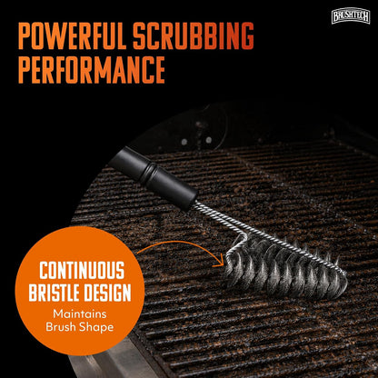 Brushtech Double Helix Grill Brush, 16″ Flat BBQ Grill Cleaner - Bristle‑Free Coil Springs Clean Tops & Sides - Stainless Steel, Long Reach Handle, Heavy‑Duty BBQ Tool for Gas & Charcoal Grates