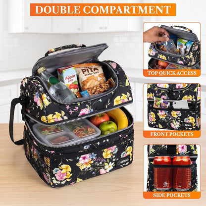 opux Insulated Lunch Bag for Men Women, Double Decker Leakproof Lunch Box Cooler Tote with Shoulder Strap, Large Lunchbox for Work School Travel Meal Prep, Adults Kids Boys Girls, Green, 16 Cans