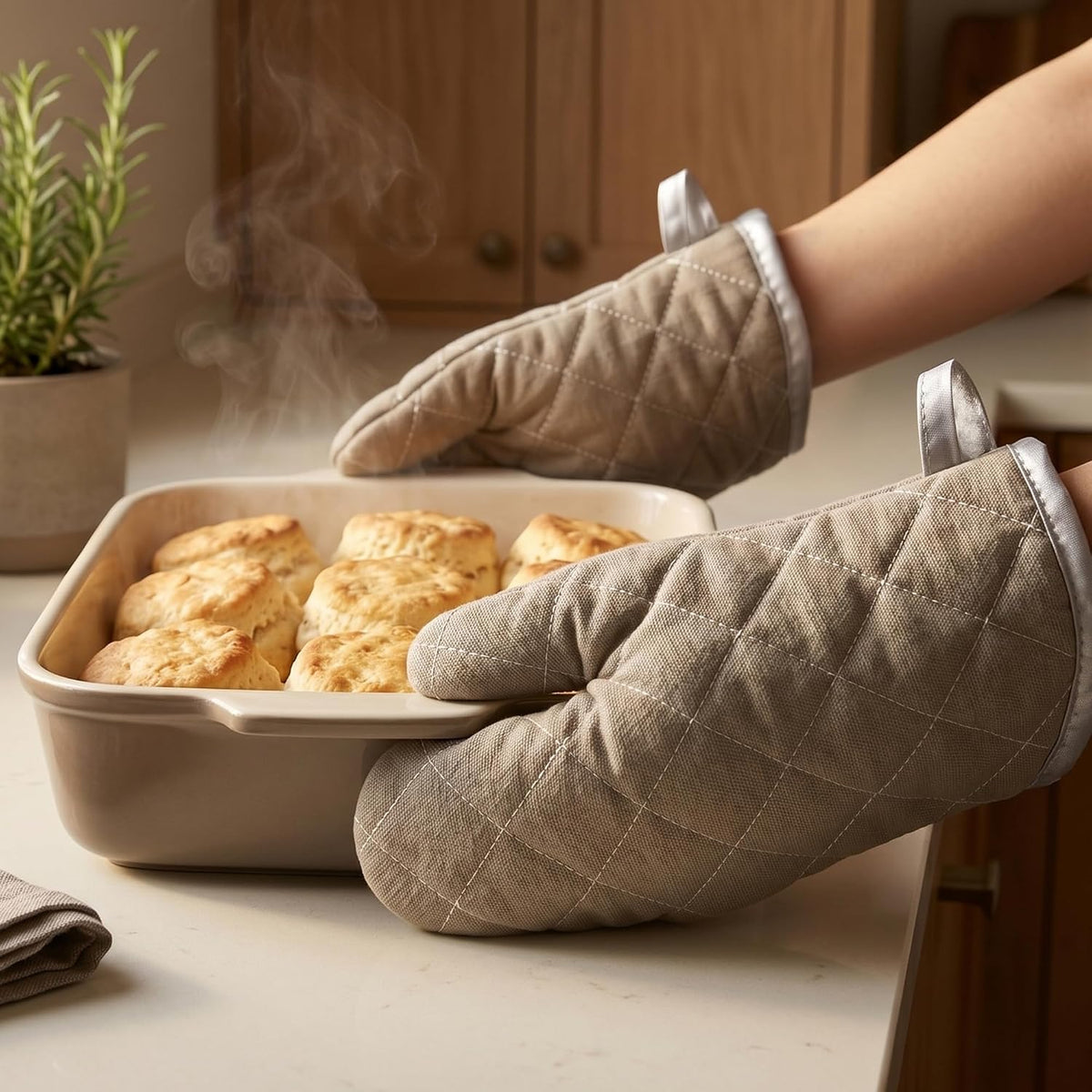 ARCLIBER Grey 13" Quilted Oven Mitts 1 Pair Flame Heat Resistant