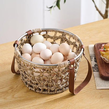 Egg Baskets for Collecting Fresh Eggs Farmhouse Handmade Wicker Hyacinth Egg Collecting Basket with Handle