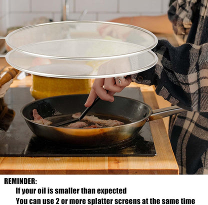 Splatter Screen for Frying Pan, Grease Splatter Guard, Stainless Steel Splatter Guards for Frying with Long Handle, Kitchen Oil Splash Guard Cooking Shield, Fine Mesh Strainer (Black, 12 inch)