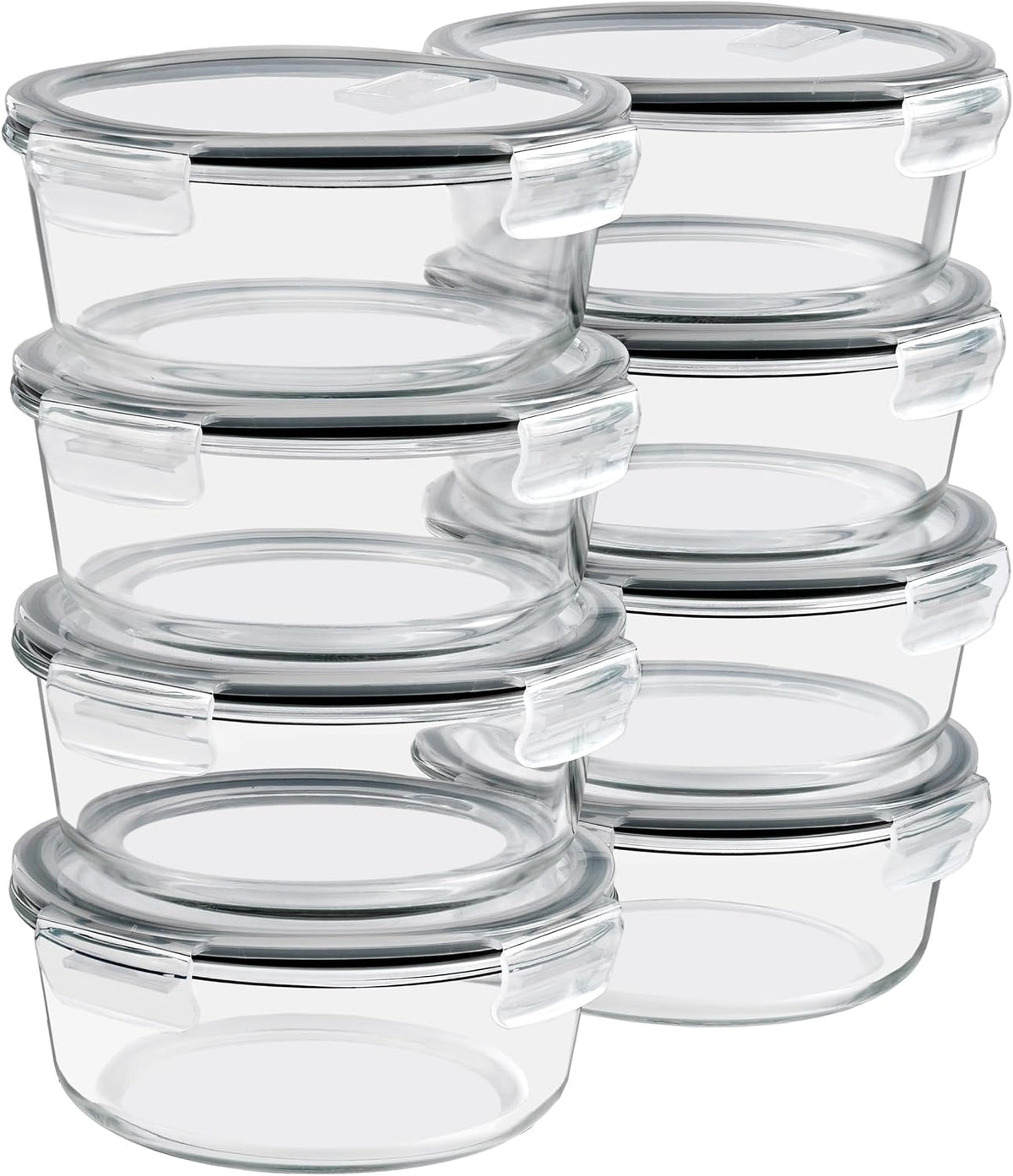 Sorbus Glass Meal Prep Containers Set – 8 Round 32oz Containers with Airtight Lids – Freezer, Dishwasher, Oven Safe – Reusable Food Storage Bowls