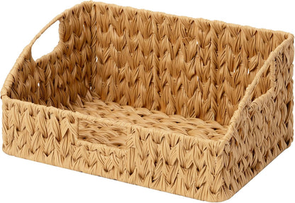 GRANNY SAYS Wicker Storage Baskets for Shelves, Trapezoid Woven Basket with Handles, Storage Wicker Baskets for Pantry, Water Hyacinth, 2-Pack