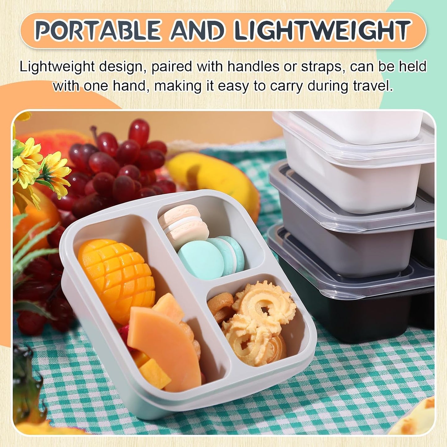 Honeydak 5 Pack Snack Containers 3 Compartment Bento Snack Boxes Divided Meal Prep Containers with Lids Reusable Adults Lunch Food Storage Box for School Work Travel(Elderberry)