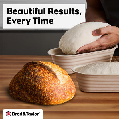 Brod & Taylor Banneton Batard 10” Proofing Basket for Sourdough & Artisan Bread Baking – Stackable, Made From Bamboo & Sugarcane Pulp