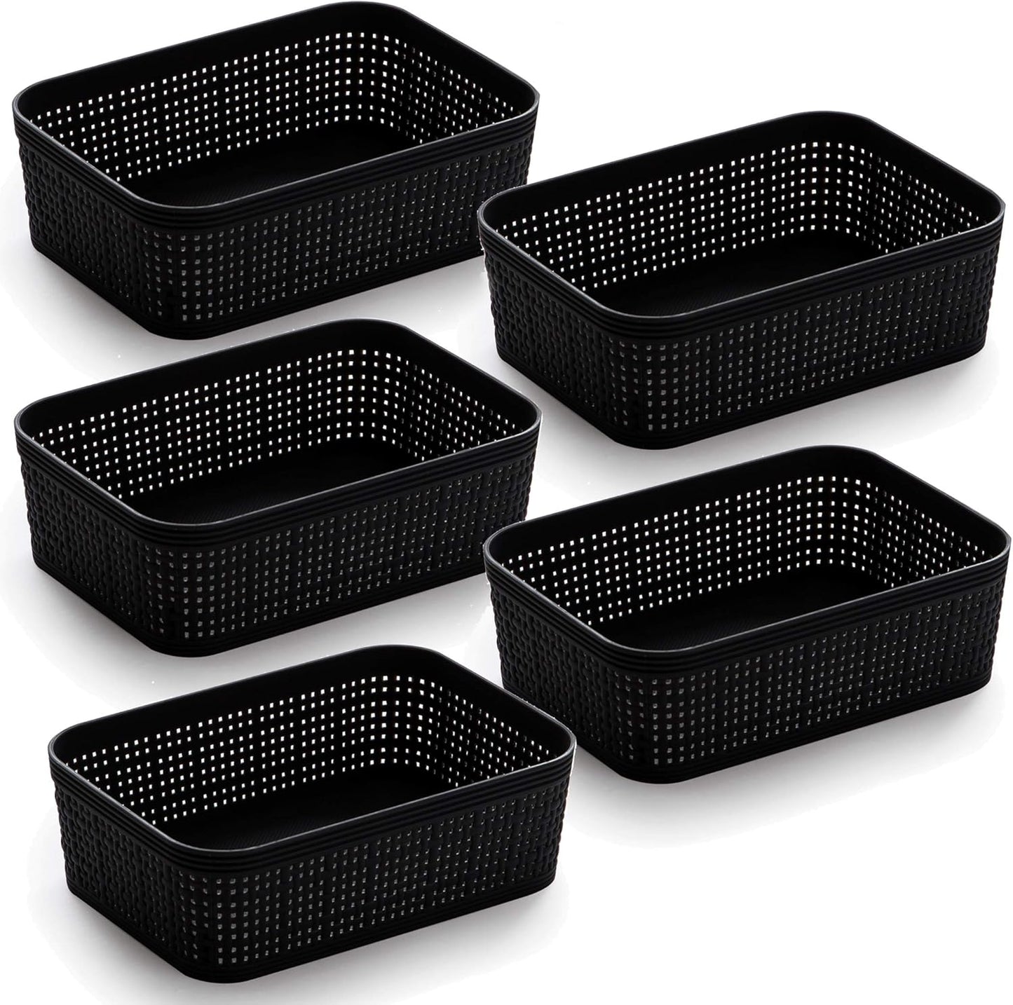 BINO Woven Plastic Basket | Large (Natural), 3-Pack | THE JUTE COLLECTION | Home Organization, Space-Saving Storage, Stylish Design | Plastic Storage Basket