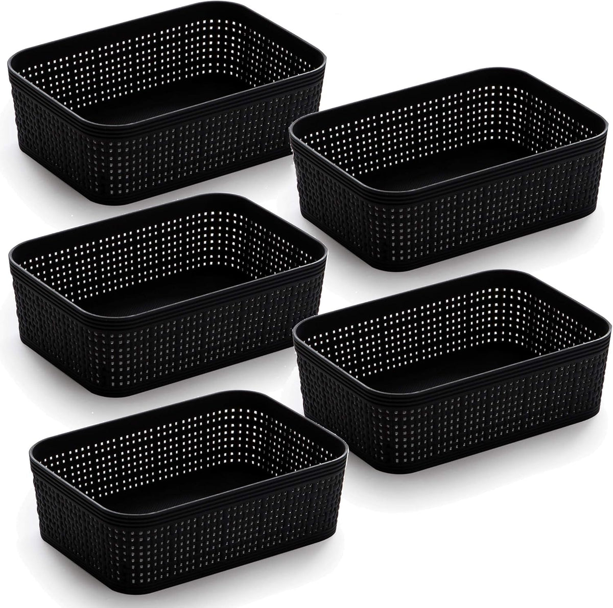 BINO Woven Plastic Basket | Large (Natural), 3-Pack | THE JUTE COLLECTION | Home Organization, Space-Saving Storage, Stylish Design | Plastic Storage Basket