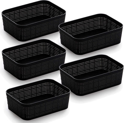 BINO Woven Plastic Basket | Large (Natural), 3-Pack | THE JUTE COLLECTION | Home Organization, Space-Saving Storage, Stylish Design | Plastic Storage Basket