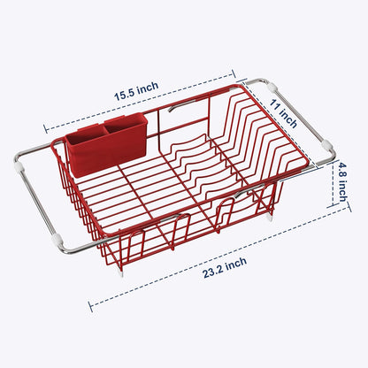 JASIWAY Dish Drying Rack in Sink, Expandable Stainless Steel Dish Drainers for Kitchen Counter, Dish Dryer Rack for Inside Sink, Over The Sink Dish Racks with Utensil Holder, Silver