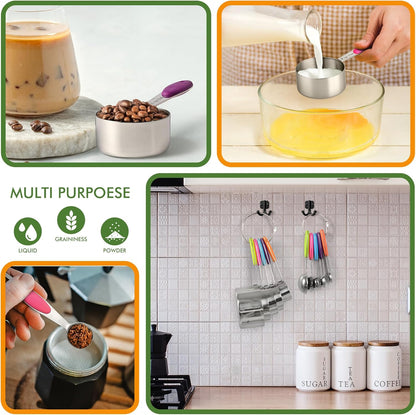 HOTEC 10-PACK Measuring Cups and Spoons Set, Kitchen Gadagets Cooking Baking,Heavy Duty & Dishwasher Safe for Dry and Liquid Ingredients,Black