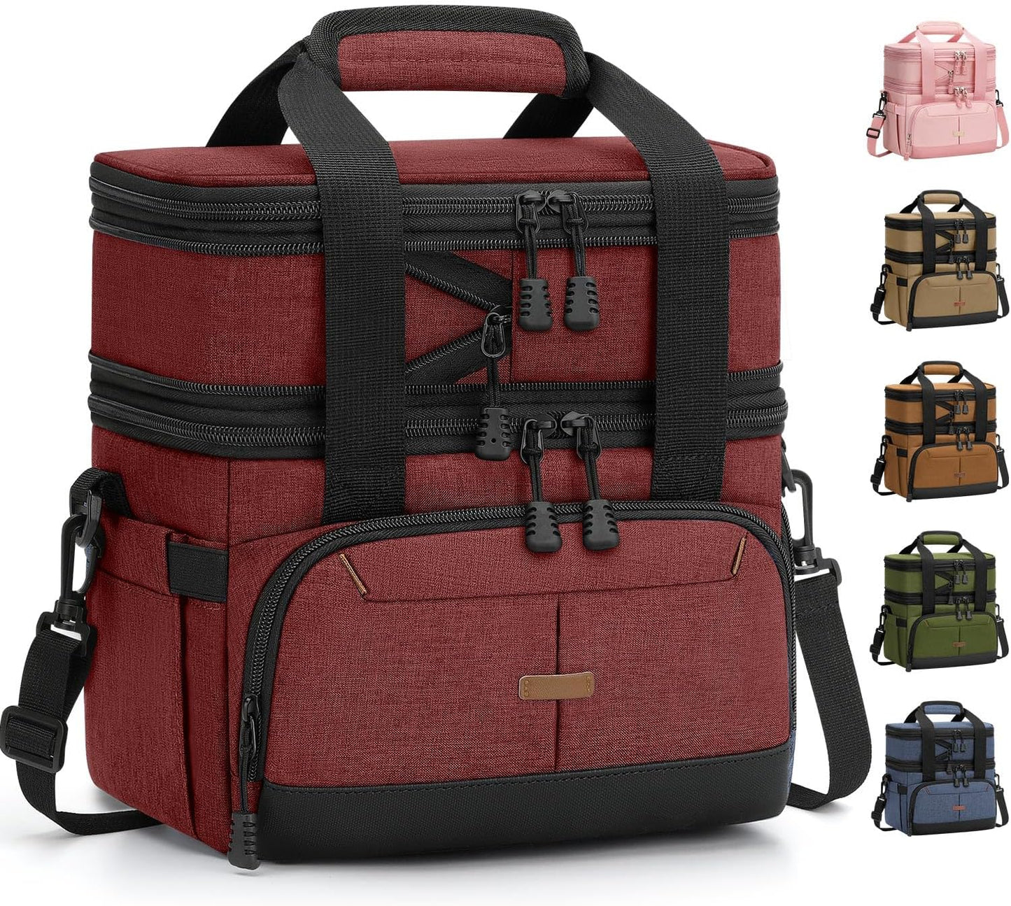 Pritent Lunch Box For Men Women Double Deck Insulated Lunch Bag For Men Woman Leakproof Expandable Cooler Bag with Adjustable Shoulder Strap for Kids Shool Work Picnic Camping(Beige,Large)