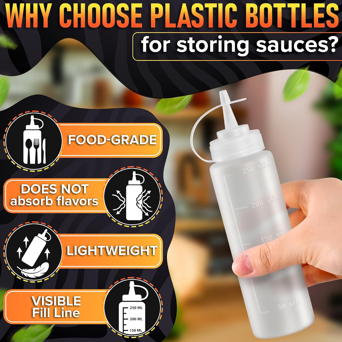 HYQO Small Squeeze Bottles for Sauces, 4 Oz Plastic with Cuttable Tip
