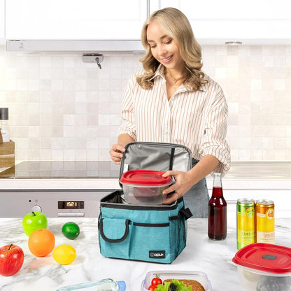 opux Insulated Lunch Bag for Men Women, Leakproof Black Lunch Box for Work, Portable Soft Lunch Cooler Bag with Shoulder Strap, Adult Lunchbox Lunch Pail for Kid Boy Girl School, 14 Can/8L