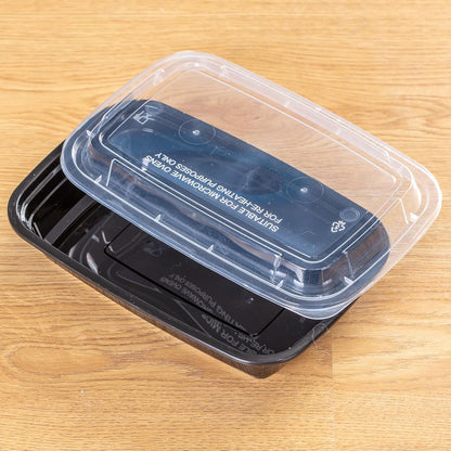 30oz Meal Prep Containers Bulk 50-Pack - 2-Compartment with Lids, Leakproof, Microwave/Freezer/Dishwasher Safe - Commercial Food Storage, Black