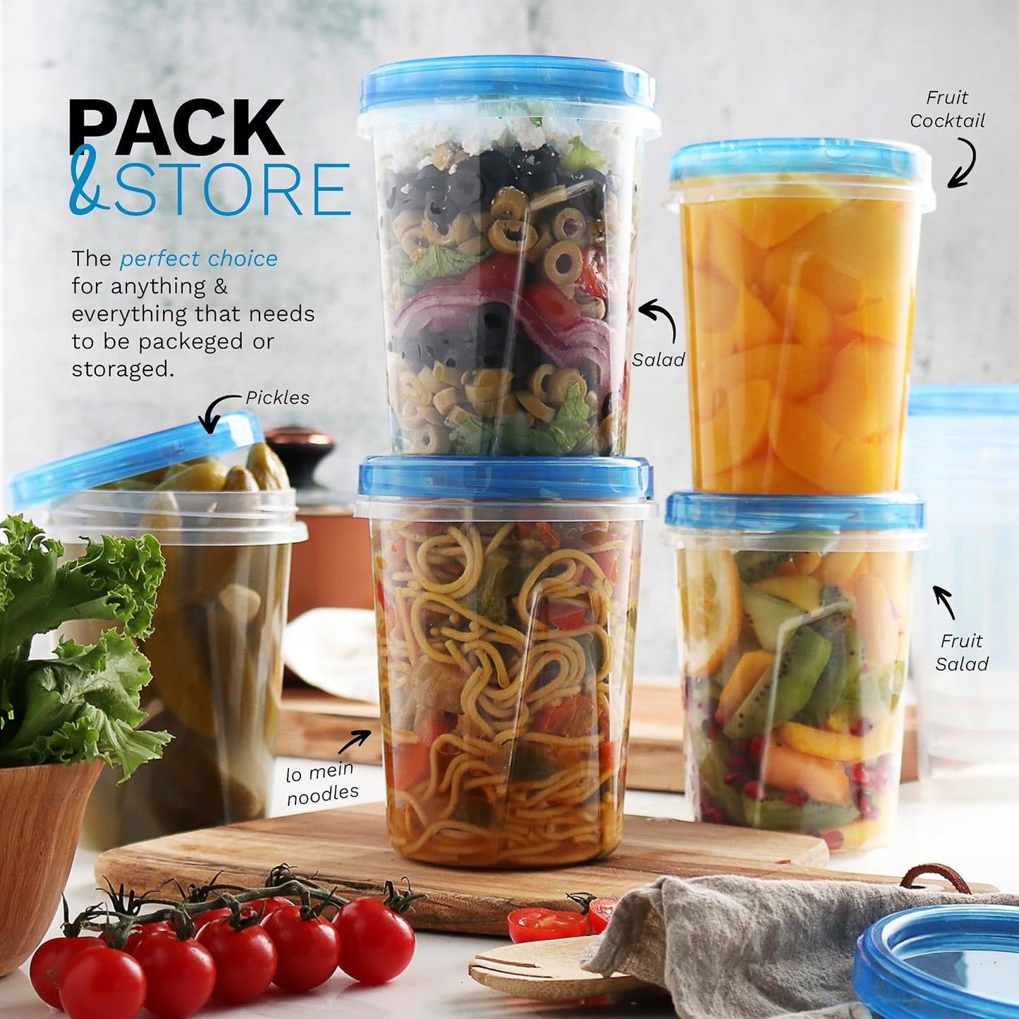 Tafura 10 Pack Leakproof Freezer Containers for Food with Twist Top Lids - 32 Oz BPA Free Reusable Plastic Soup Containers with Screw On Lids - Ideal for Meal Prep, Leftovers & Pantry Organization