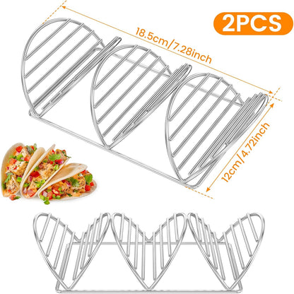 Stainless Steel Taco Holder Stand Set of 2, Taco Trays, Taco Stands for 3 Tacos, Oven Safe for Baking, Dishwa sher and Grill Safe, Taco Bar Serving Set for a Party