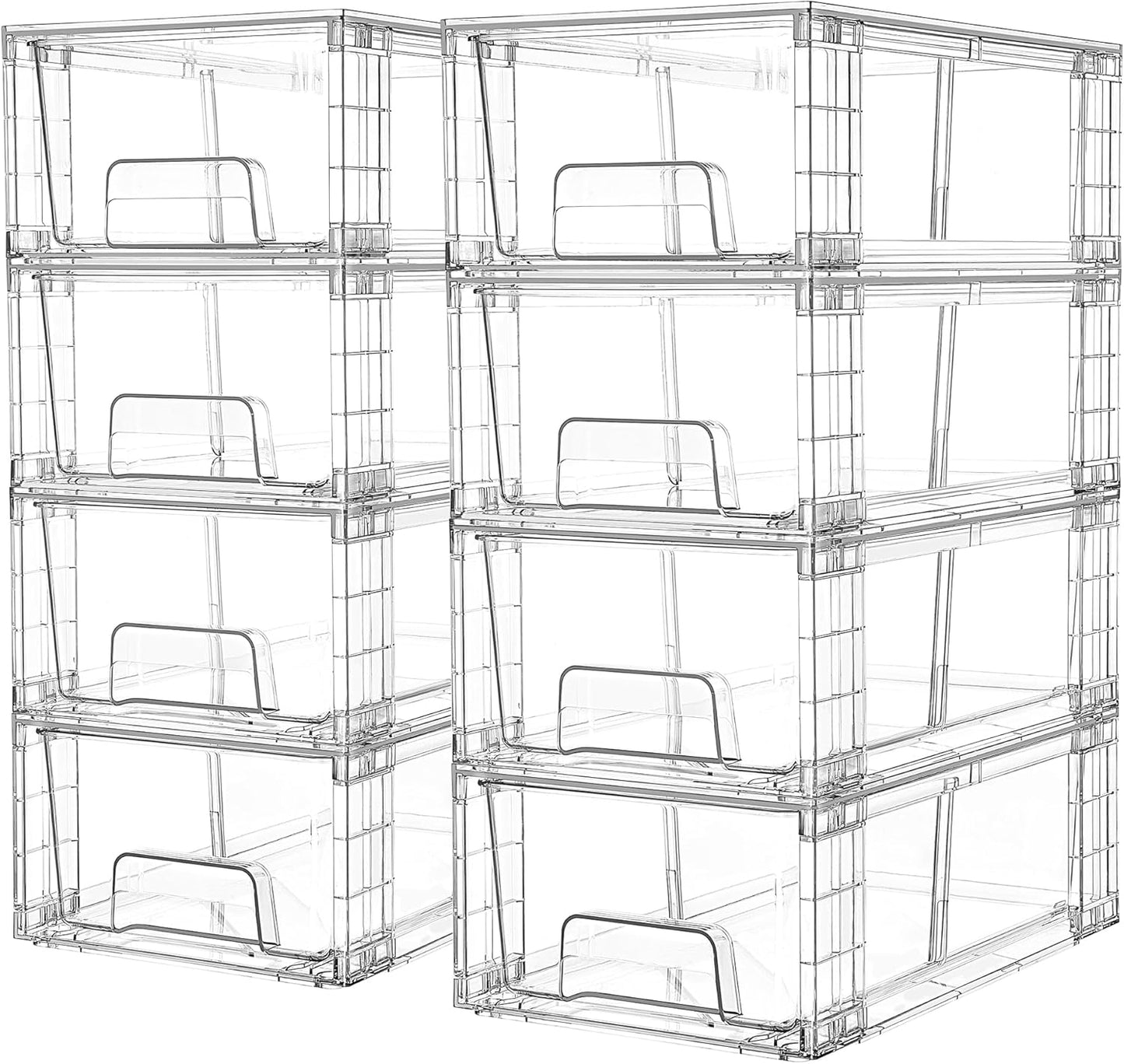 Vtopmart 4Pack Large Stackable Pantry Storage Drawers, Clear Organizer Bins with Handles, Acrylic Drawer Organizers for Kitchen, Pantry, Bathroom Undersink, Cabinet Organization and Storage