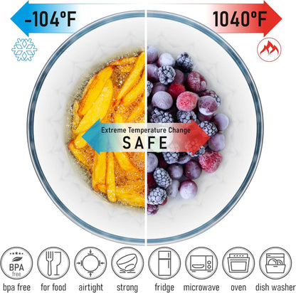 Set of 4 Stackable Space-Saving Nesting Glass Bowls with Airtight Acacia Lids for Lunch, Meal & Food Prep - Microwave & Oven-ready BPA Free Durable Heat Resistant Inert Borosilicate Glass