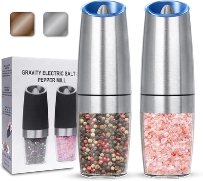 UNNEES Battery Operated Gravity Salt And Pepper Grinder Set, 2 Pcs (Black)