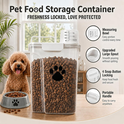Dog Storage Container with cleaning brush,Measuring Cup,Portable Pet Food Containers with Upgraded Large Spout and Cup for Dogs,Cats,Birds,Small Animals(White)