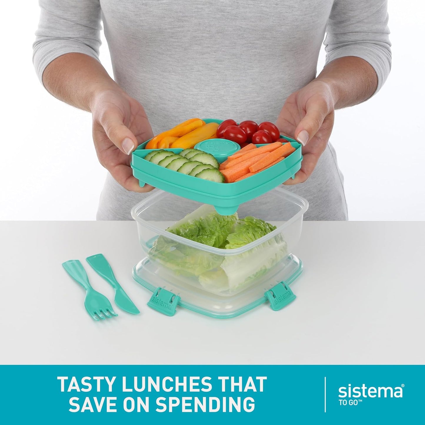 Sistema Bento Box Adult Lunch Box with 3 Compartments, 2 Removable Trays, and Salad Dressing Container, Dishwasher Safe, Color May Vary, 42 oz./1.25L Size (Pack of 4)