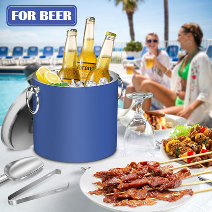Ice Bucket with Lid & Tong- Well Made Insulated Stainless Steel Keep Ice Frozen Longer - Ideal for Cocktail Bar, Parties, Chilling Wine, Champagne - 3 Liter (Black)