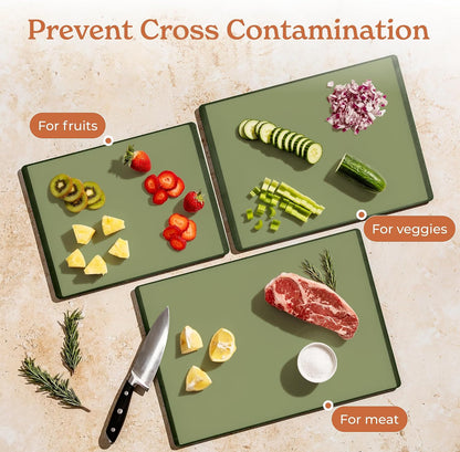 SMIRLY Plastic Cutting Board Set with Holder 3 Pieces, Non-Slip Dishwasher Safe Chopping Boards for Kitchen (Cream White)