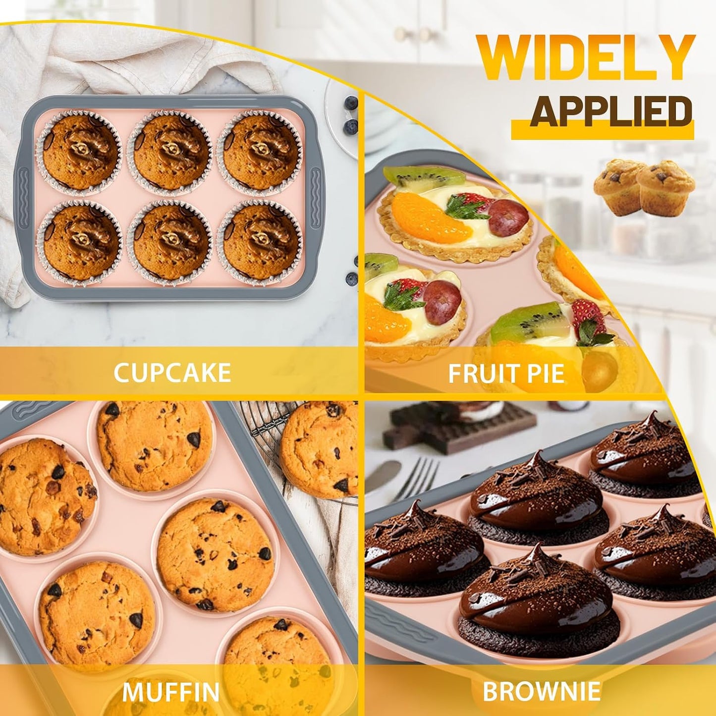 Silicone Muffin Pan, 12 Cups Non-Stick Cupcake Pan, Food-Grade BPA-Free Muffin Tin, Oven-Safe 450 °F, Reinforced Steel Frame, Easy-Grab Handles, Quick-Release 2.3" Baking Molds for Mini Treats
