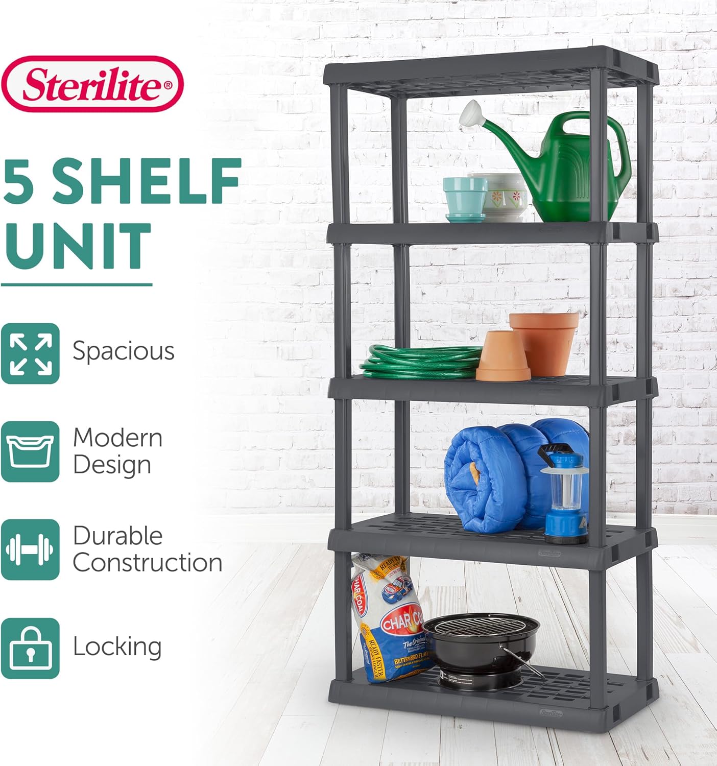 Sterilite 18-Pack Plastic Storage Bins w/ Lids, Shelf Totes Clear Containers, 25 Qt, Gray
