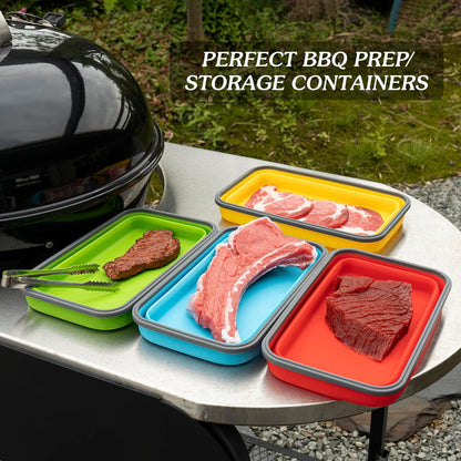 Collapsible Food Storage Containers with Lids, 4 Pack, 40 oz Silicone 1-Compartment Meal Prep Containers Reusable, Lunch Bento Boxes for Adults, Microwave Freezer Dishwasher Safe, BPA-Free, Black