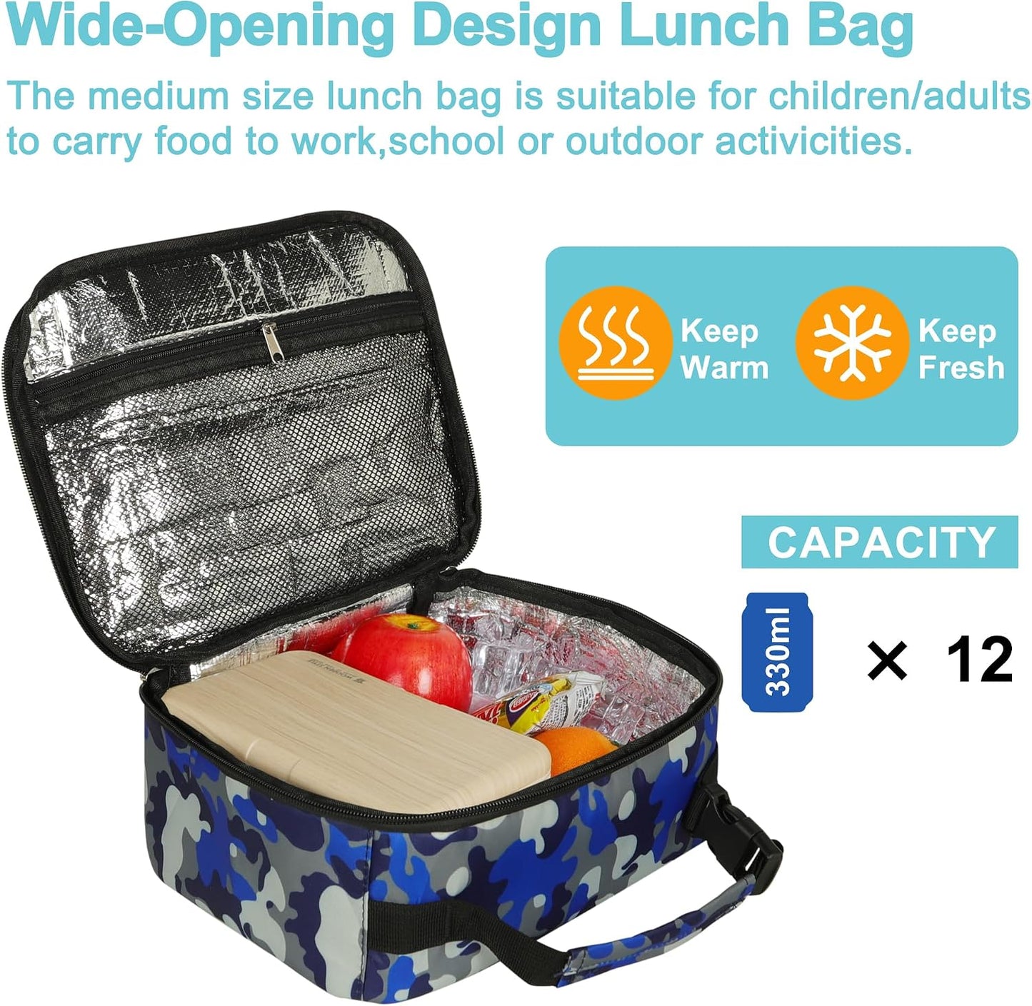 esouler Lunch Box Kids Insulated Lunch Bag for Boys & Girls Durable Children Lunchbox for School with Water Bottle Holder-Black