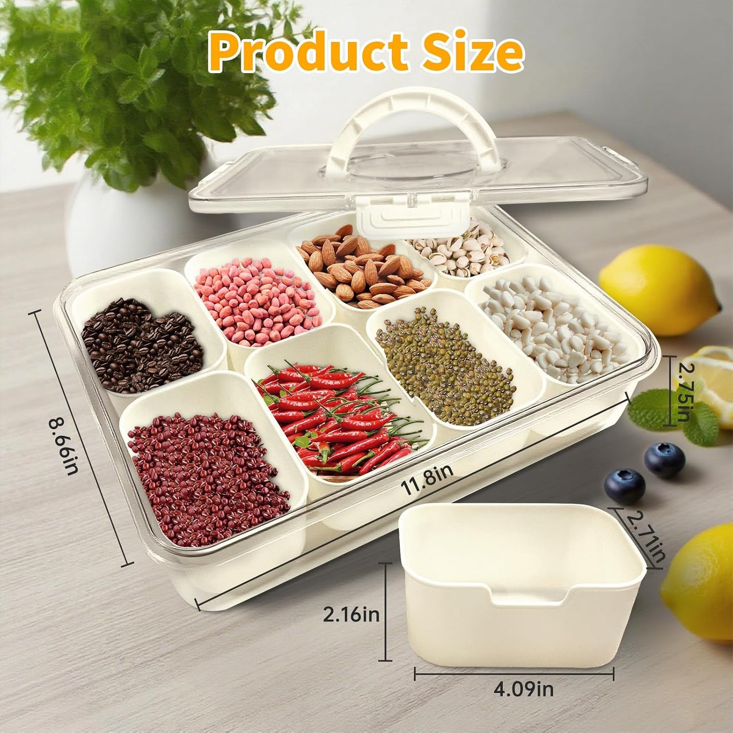 Divided Serving Tray with Lid and Handle, 8 Compartment Snacks Box with Lid and Handle, Portable Snack Box Container for Fruit Candy Nuts - Perfect for Party, Entertaining