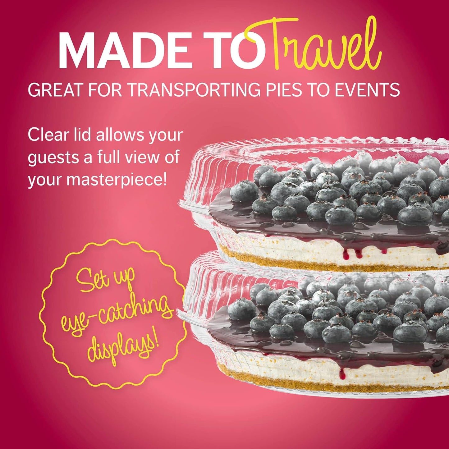 10" Plastic Disposable Pie Containers with Hinged Locking Lids | 5 Round Pie Keepers/Flan Cake Containers for Transport