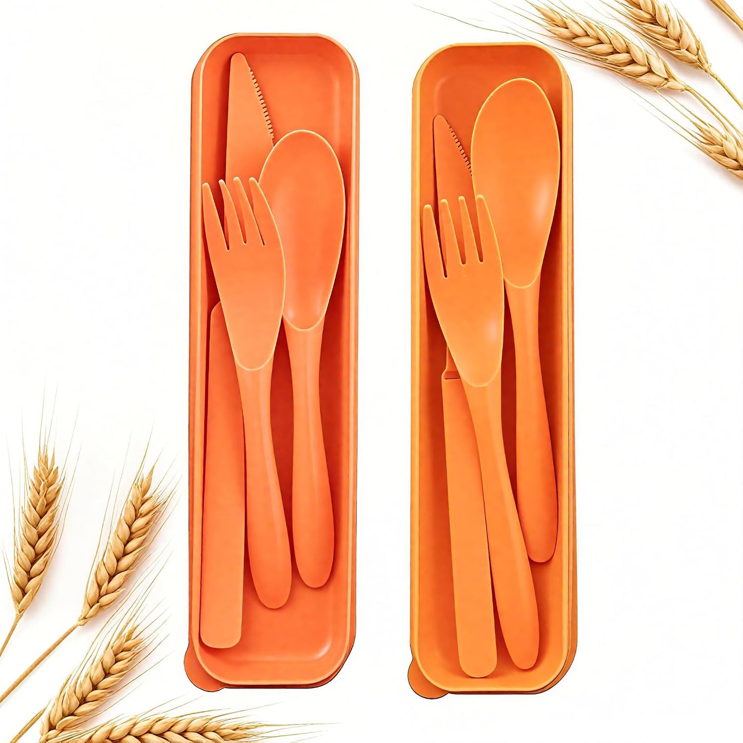 Reusable Utensils Set with Case, Wheat Straw Portable Spoon and Fork Set, Plastic Work School Kids Adults or Daily Use Cutlery Set - for Lunch Box Use Outdoor (Red)