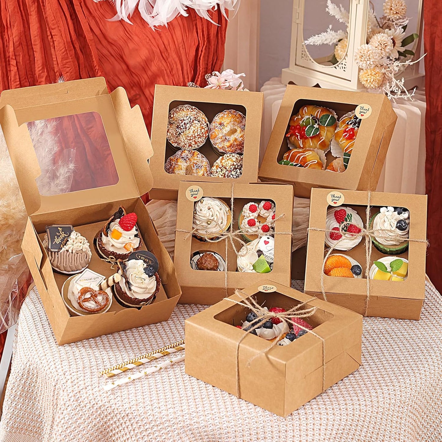 TOMNK 6 Count White Cupcake Boxes with Window - 36 Total Capacity Cupcake Carrier Sets for Birthday Holiday Party Bakery Supplies