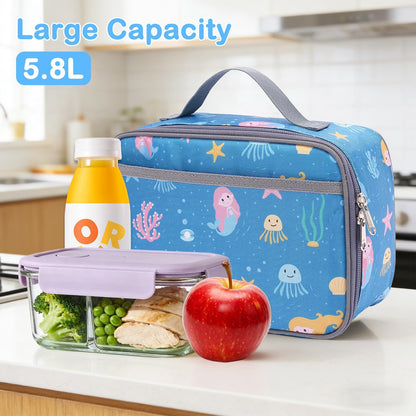 FlowFly Kids Lunch box Insulated Soft Bag Mini Cooler Back to School Thermal Meal Tote Kit for Girls, Boys, Black