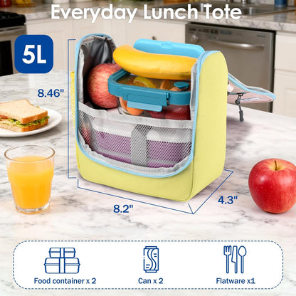 Genteen Kids Lunch Box, Insulated Lunch Bag for Kids, Toddler, Girl, and Boy; Holds Lunch Box, Water Bottle, & Snacks; Easy-Clean Water-Resistant Fabric & Multiple Zippered Pockets (Yellow Blue)