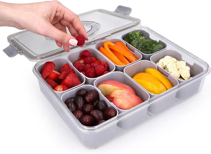 KEYVOZ Snackle Box Container with Lid- Travel Charcuterie Box with Handle - Organizer for Candy, Fruit, Nuts, Veggies, Snacks, Beach Essentials, Portable Lunch Box (Red, Small)